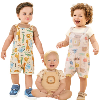 Conjunto Jardineira infantil mais camisa meia malha ou body em suedine 100% algodão Kiko Baby em Oferta na Shopee