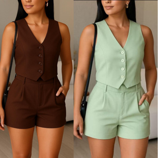 CONJUNTO FEMININO COLETE + SHORTS CASUAL ,MODA EXCLUSIVA ESTILO SOCIAL em Oferta na Shopee