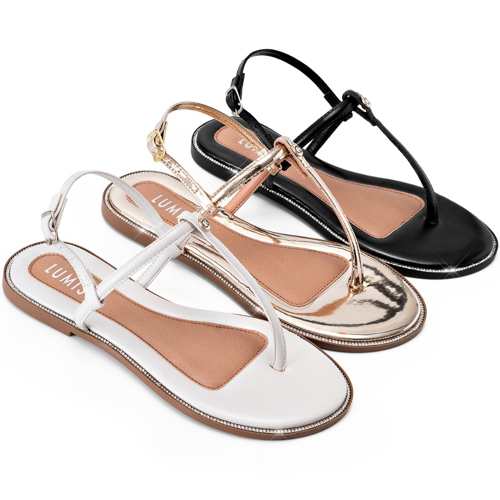 Sandália Rasteira Feminina Lumiss Confortável Strass De Dedo