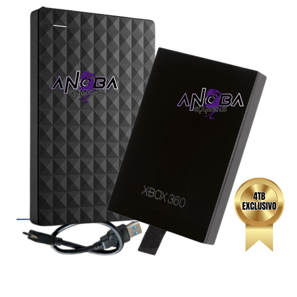 Kit HD 4TB p/ Xbox 360 (HD 2TB Interno + 2TB Externo) - Jogue os Seus Jogos Favo
