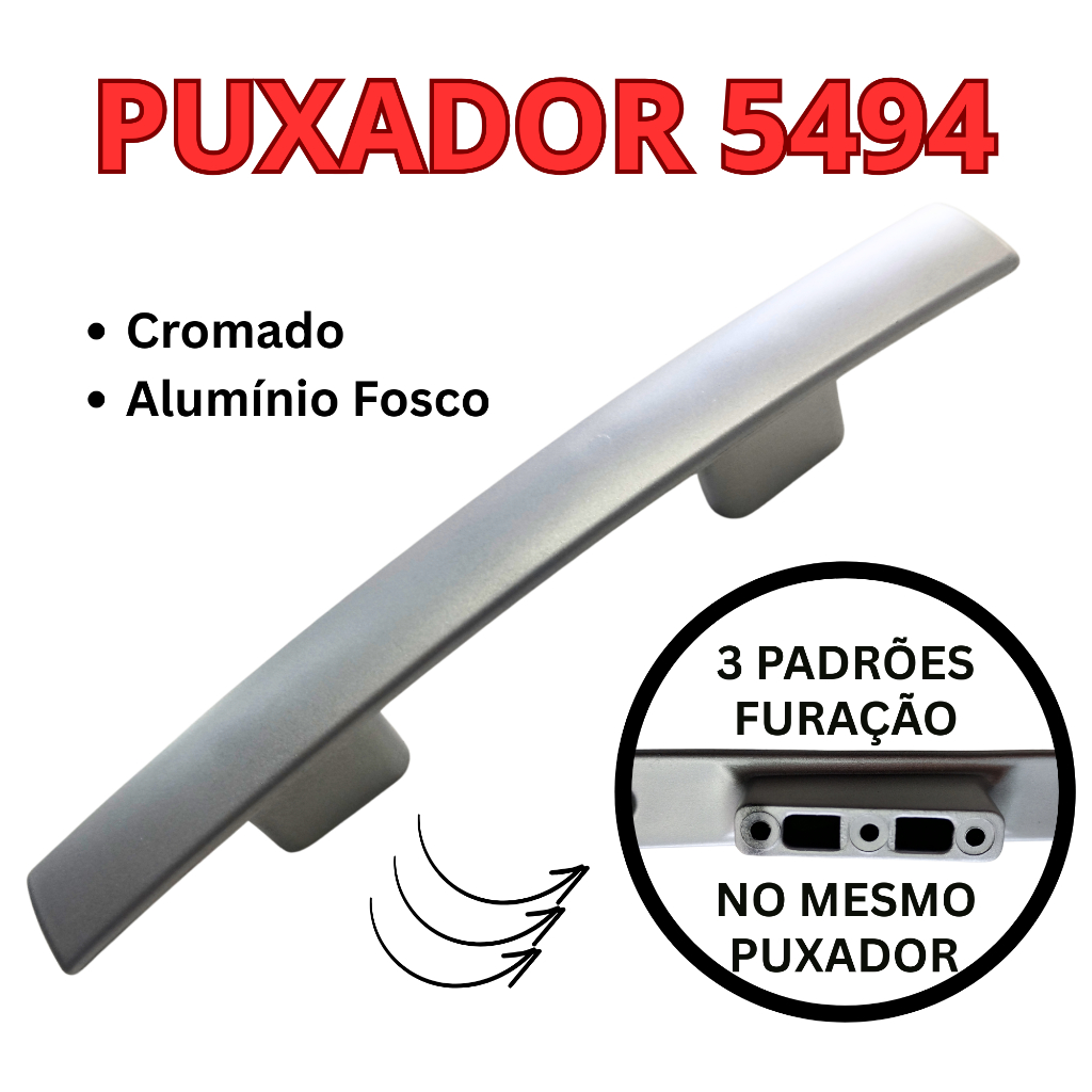 Kit Puxador 5494 ABS 3 Furações 96-128-160mm - Cor Cromado ou Alumínio Fosco - 23cm em Oferta na Shopee
