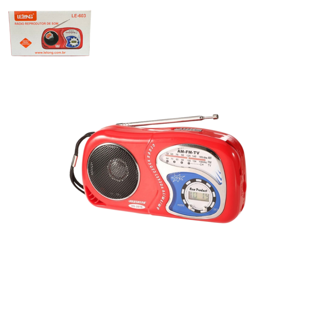 Mini Rádio FM AM TV De Bolso Portátil Com Relógio LCD A Pilha