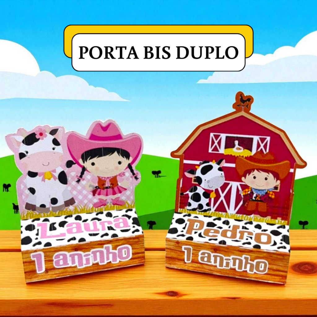 20 Porta Bis Duplo Personalizado Fazendinha – Lembrancinha Festa Infantil, Aniversário, Decoração Menino e Menina