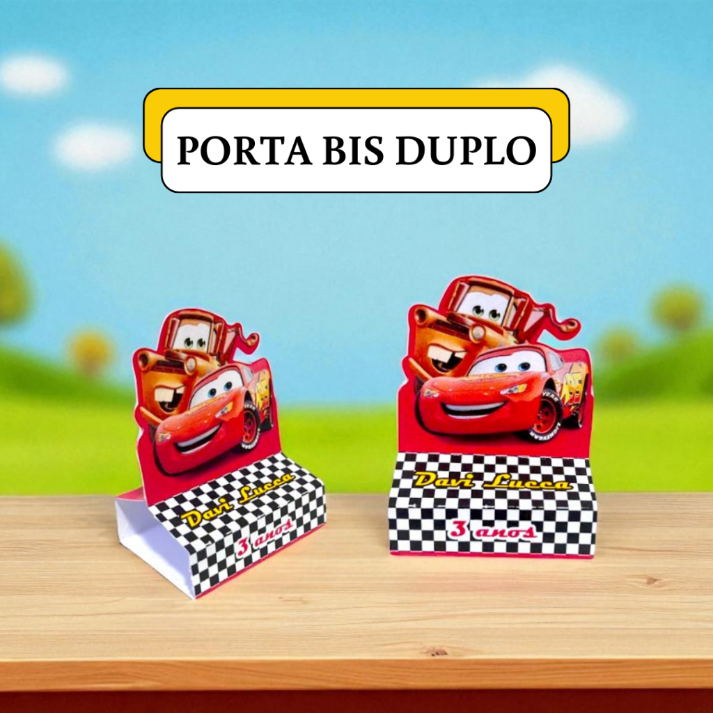 20 Porta Bis Duplo Personalizado Carro Relampago Mcqueen, Lembrancinha Para Festa Infantil Menino