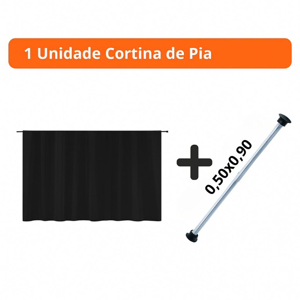 Kit Cortina de Pia PVC + Varão Extensível Ajustável 50cm a 130cm Cozinha em Oferta na Shopee