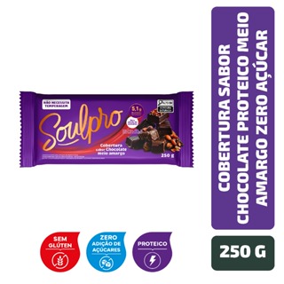 Cobertura Sabor Chocolate Proteico Meio Amargo Zero Açúcar Soulpro 250 g em Oferta na Shopee