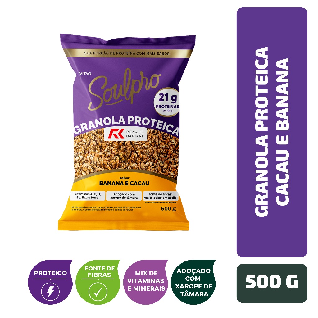 Granola Proteica Cacau e Banana RC Soulpro 500 g em Oferta na Shopee