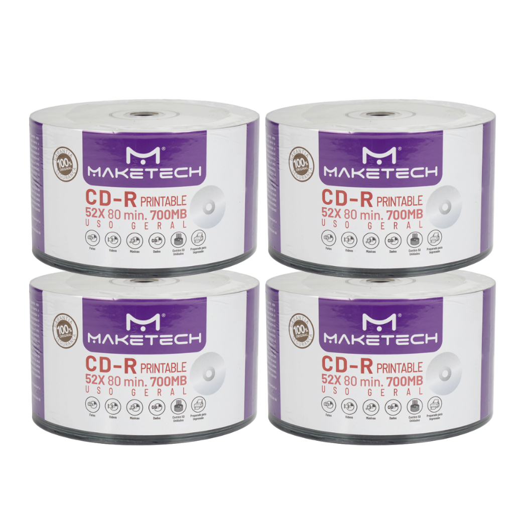 Kit 200 CD-R Mídia Gravável 52x 80 Min. 700MB CD Virgem Gravação de Dados