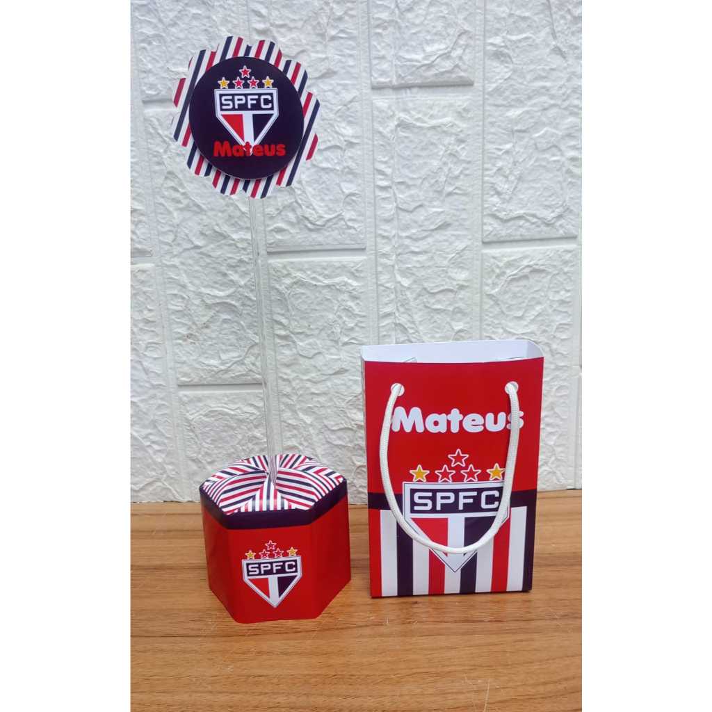 Kit festa PEGUE E MONTE Sacolinha Personalizada e Centro de mesa Time São Paulo Lembrancinha Decoração Cachepô