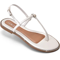Sandália Rasteira Feminina Lumiss Confortável Fivela Strass Tira De Dedo Off White