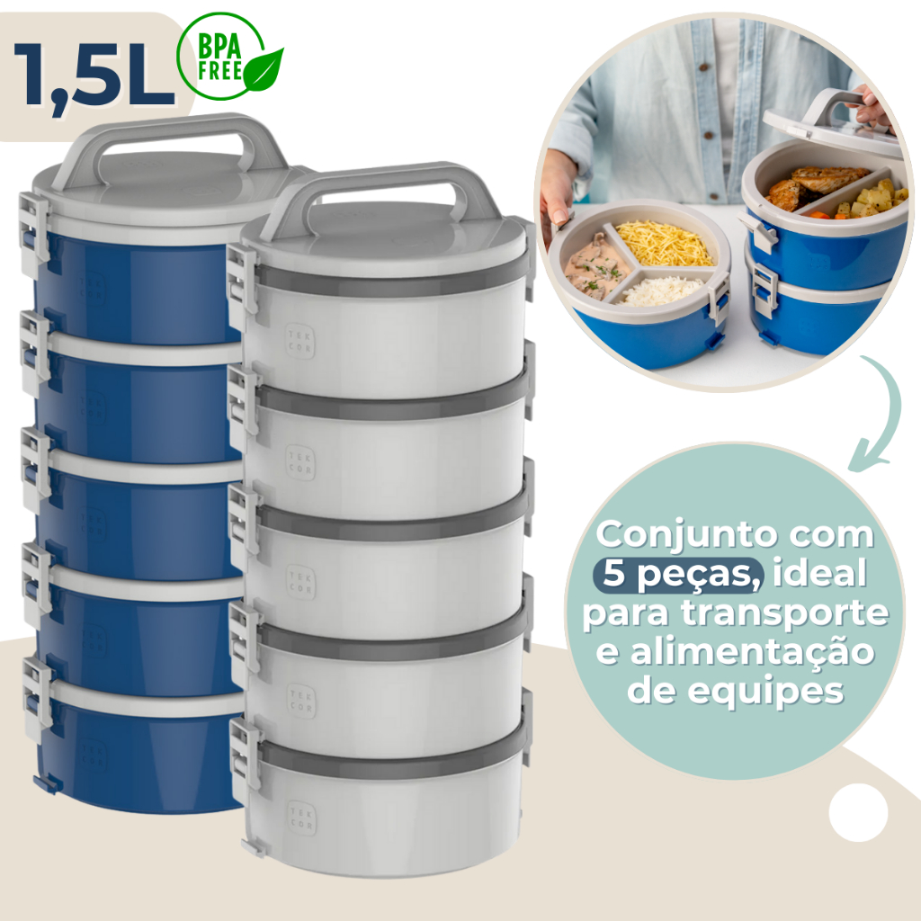 Marmita Térmica com Divisória 5 Peças com Presilhas e Alça Soprano em Oferta na Shopee