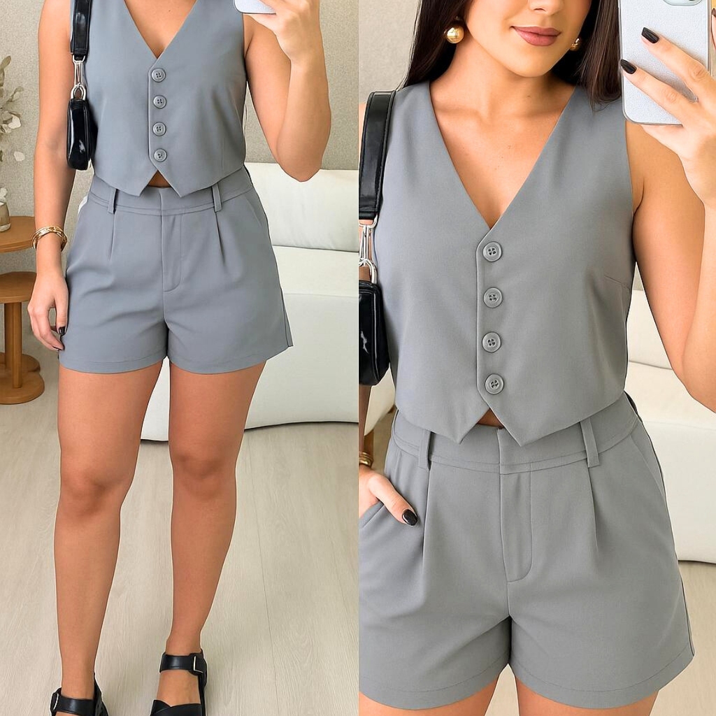 CONJUNTO FEMININO O SUPER TENDENCIA DO MOMENTO EN COLETE E SHORTS🔥🔥