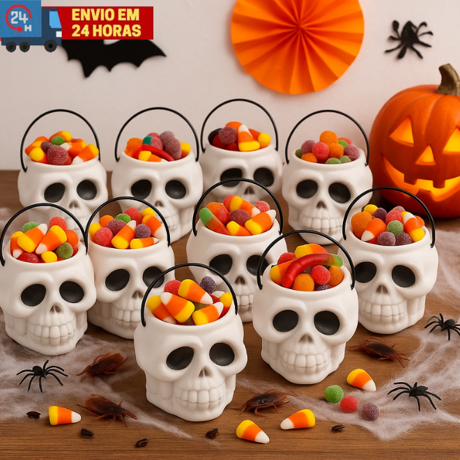 Kit Mini Balde Com 6 Unidades Festa Decoração Halloween