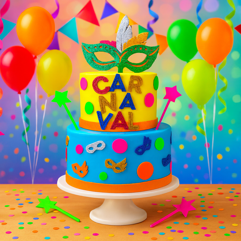Bolo Fake Tema Carnaval Folia - Com Detalhes Eva De Glitter