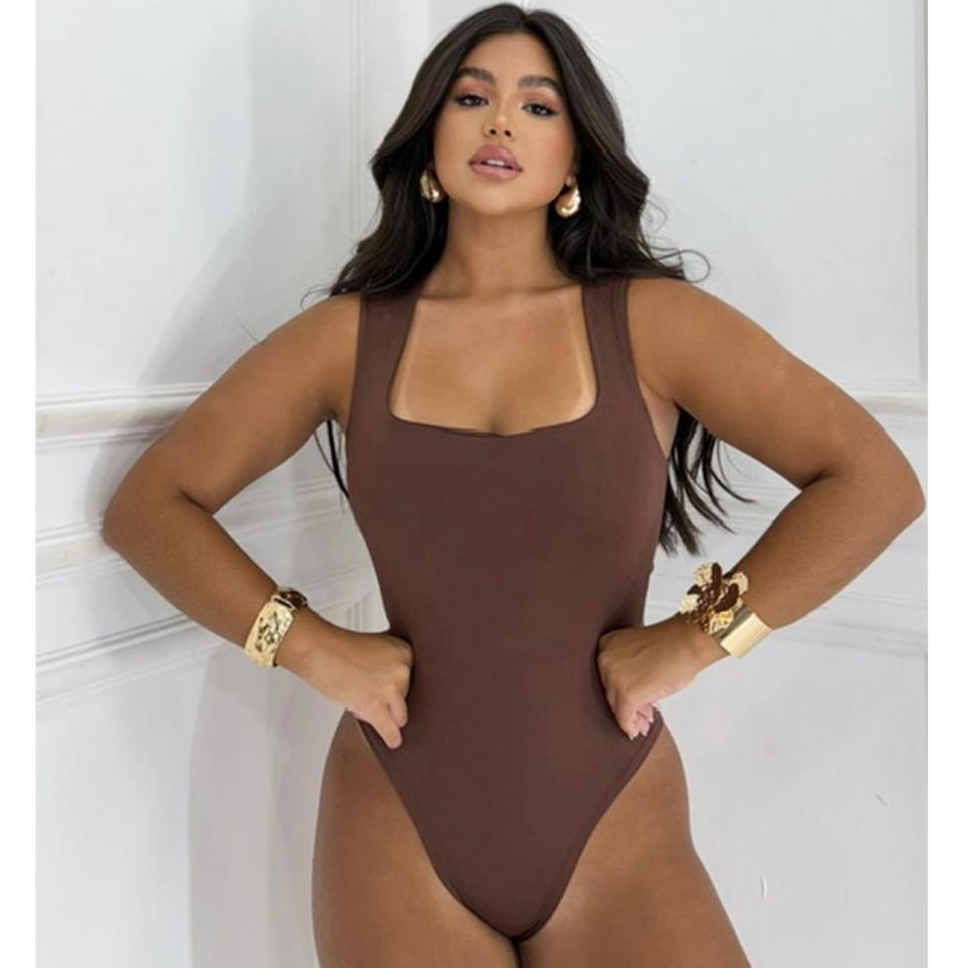 Body Collant Feminino Regata Blusa Decote Quadrado Com Forro Estilo Blogueira.