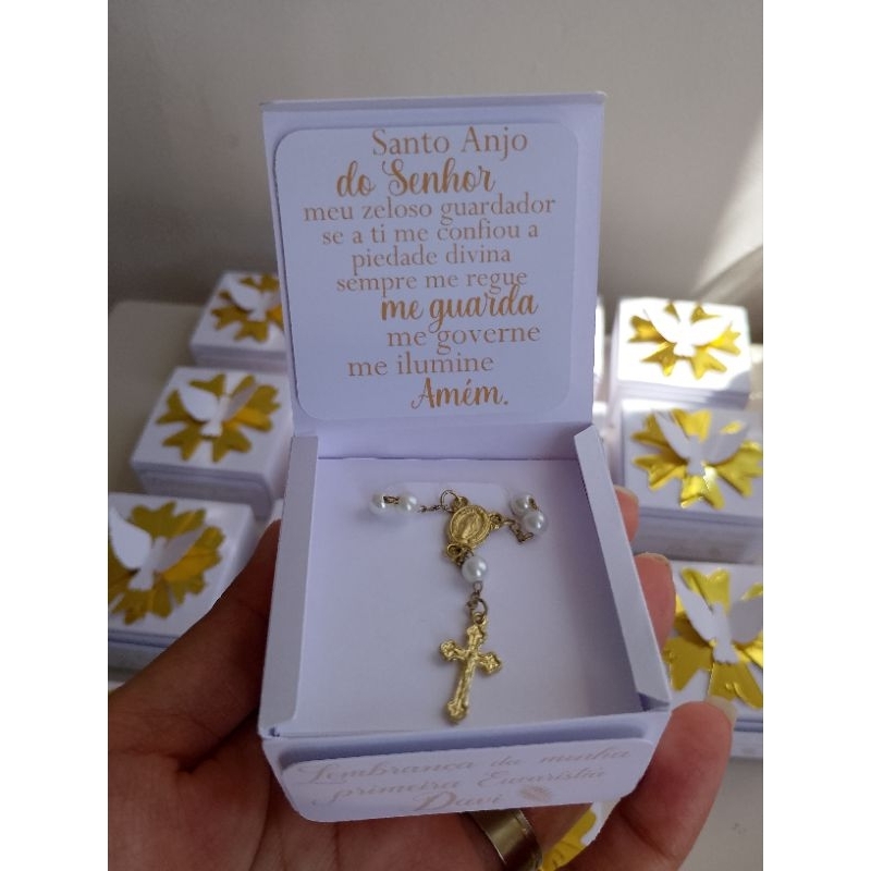 kit com 20 mini Caixas com mini terço personalizadas/lembrancinhas / Batizado/Eucaristia/Primeira Comunhão/Crisma