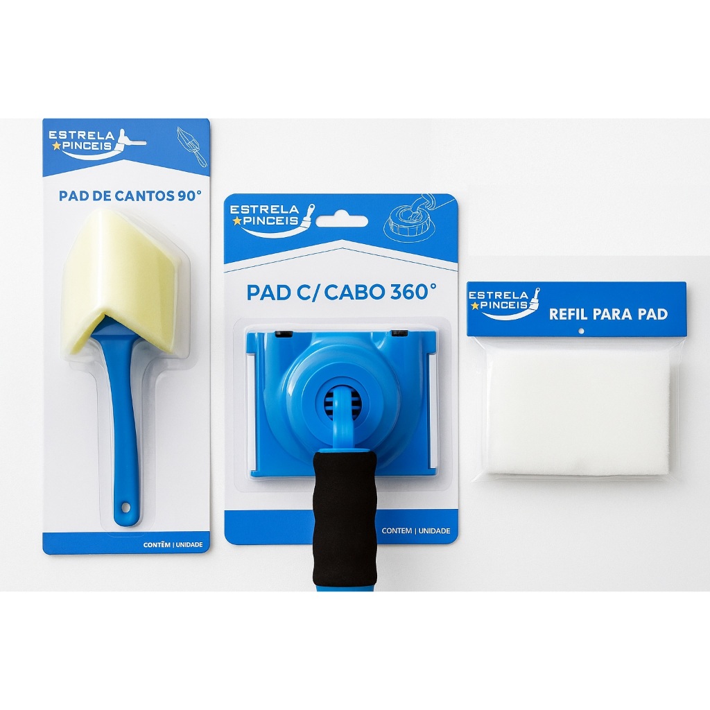 Kit Pad de Canto + Pad para Recortes e Acabamento em Pinturas Com Cabo + Refil - Pad/Rolo em Oferta na Shopee