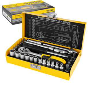 Jogo de Soquetes e Bits Vonder 33 Peças 1/4" Aço Cromo Vanádio Catraca Reversível Estojo Metal em Oferta na Shopee