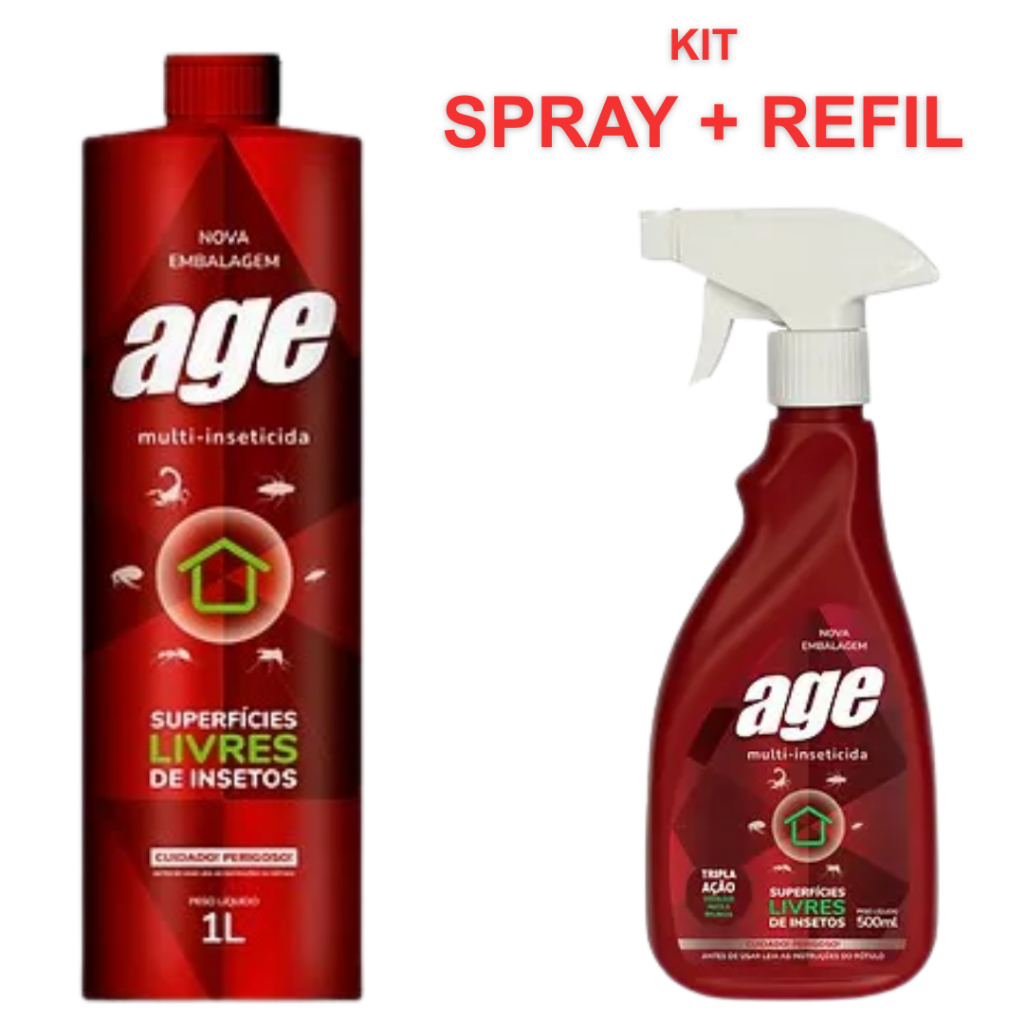 Kit Age Spray 500ml + Refil 1litro Insetos Formigas Baratas Carrapato Cupim Escorpião Dedetizador em Oferta na Shopee