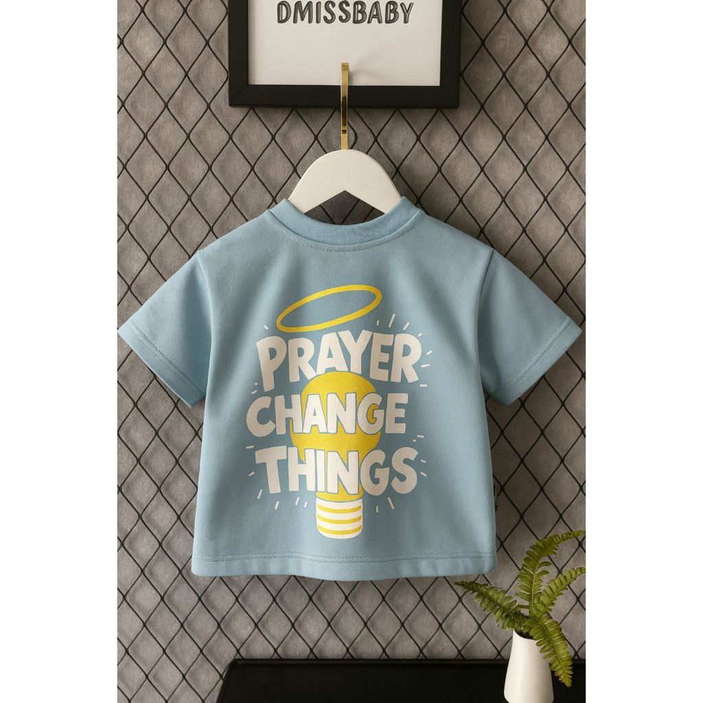Camiseta Infantil Menino Streetwear Oversized –Tecido Premium Grosso Encorpado-FORMA GRANDE- Camisa oração AZUL