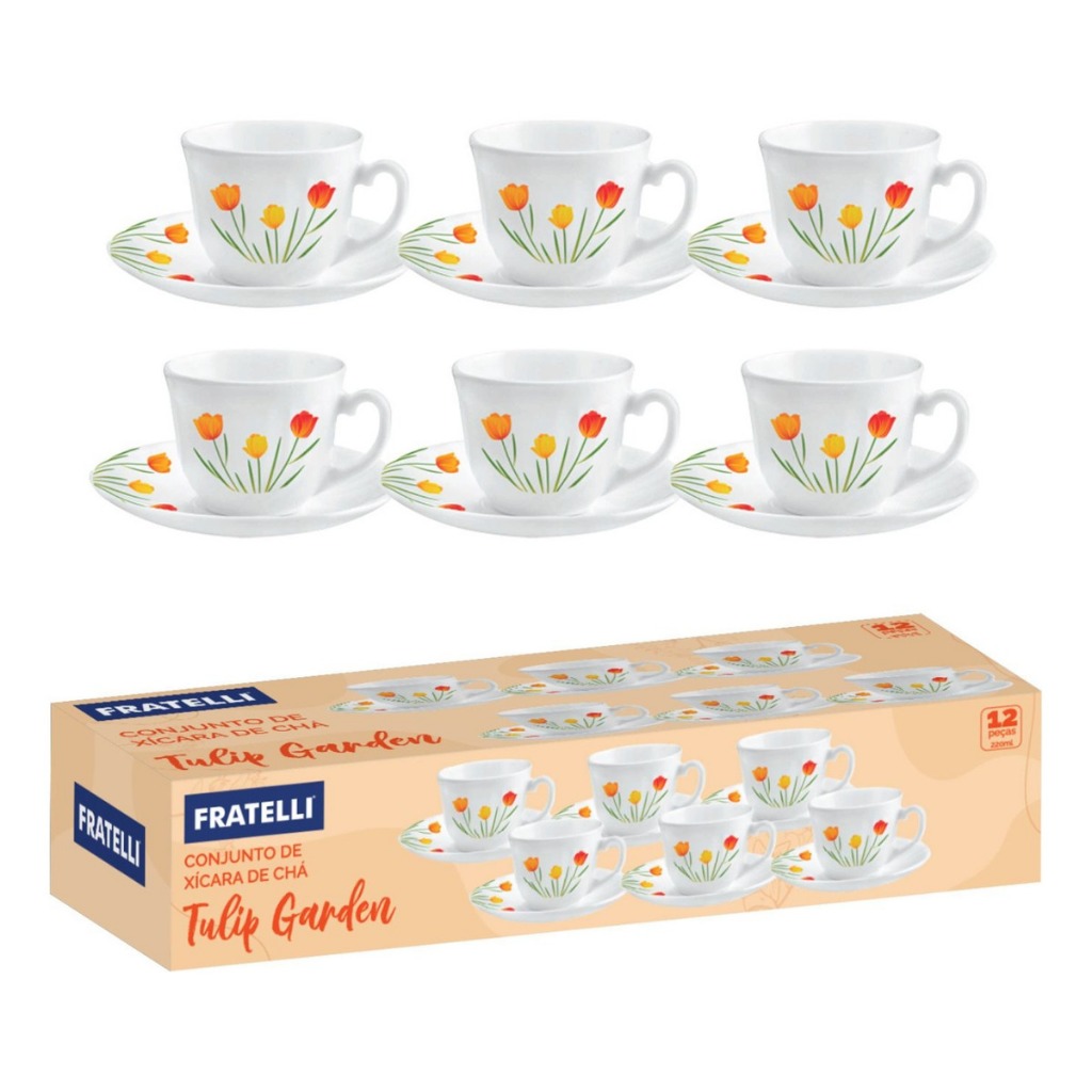 Conjunto Xicara De Cha 12 Pcs Tulip Garden Fratelli