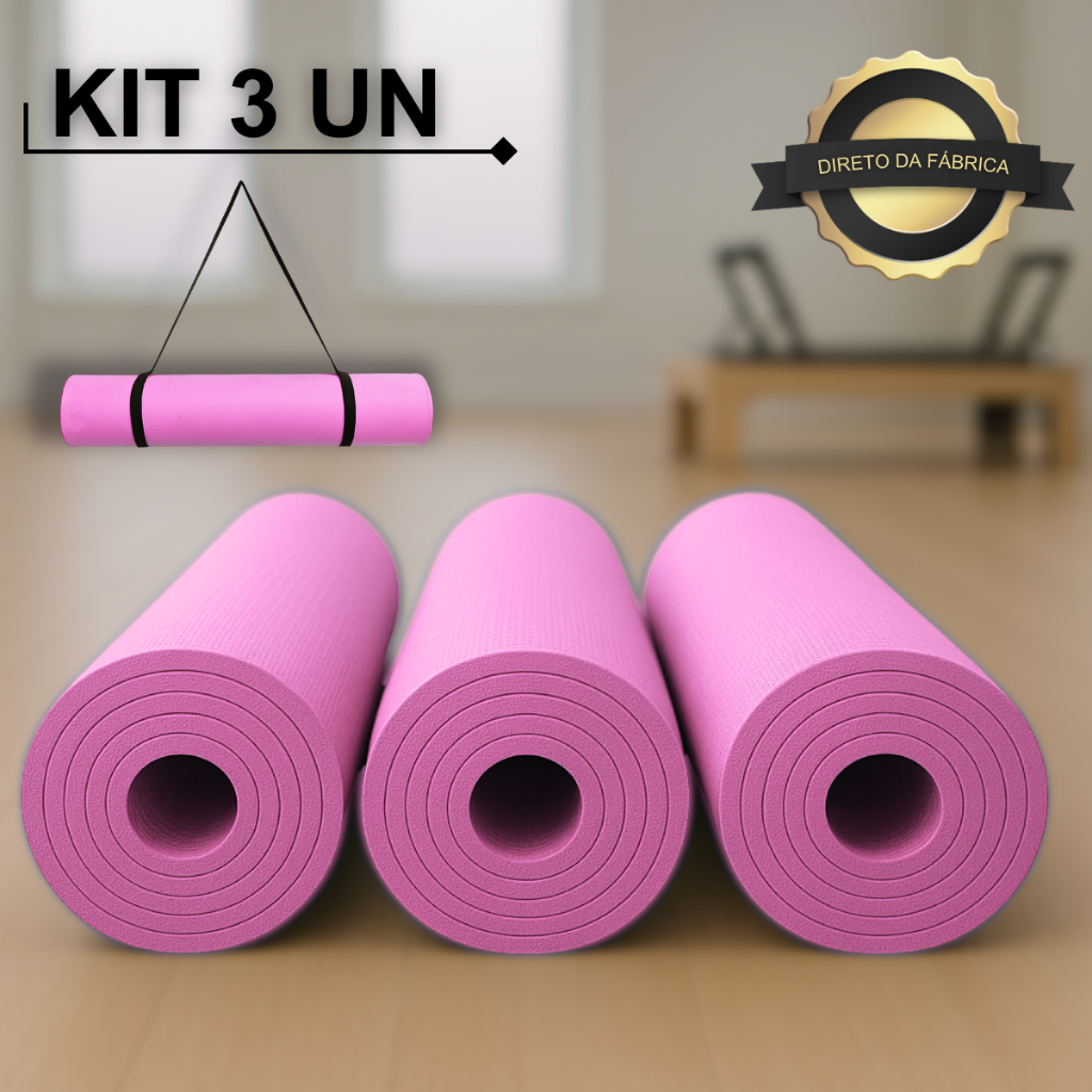 Kit 3 Tapete Yoga Mat Exercício em Casa Colchonete 1,70mx55cmx5mm Tatame