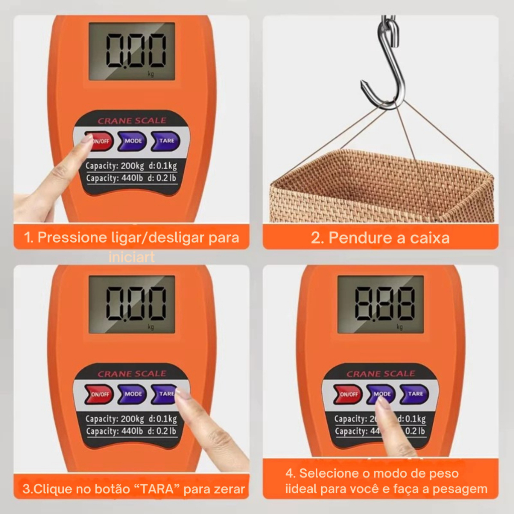Balança Digital 200kg Gancho Suspensa Guindaste Profissional Industrial Açougue