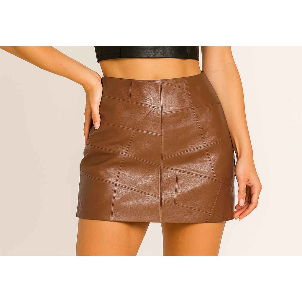 Mini Saia Curta Em Couro Legitimo Caramelo Cintura Alta Luxo FCouros da Moda Marrom em Oferta na Shopee