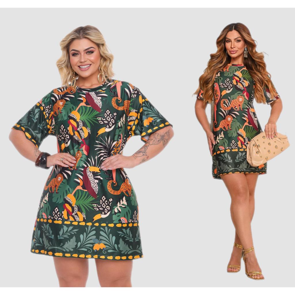 Vestido Camisão Estampado Barrado (P ao EXG) Plus Size E Slim,Moda Maior em Oferta na Shopee