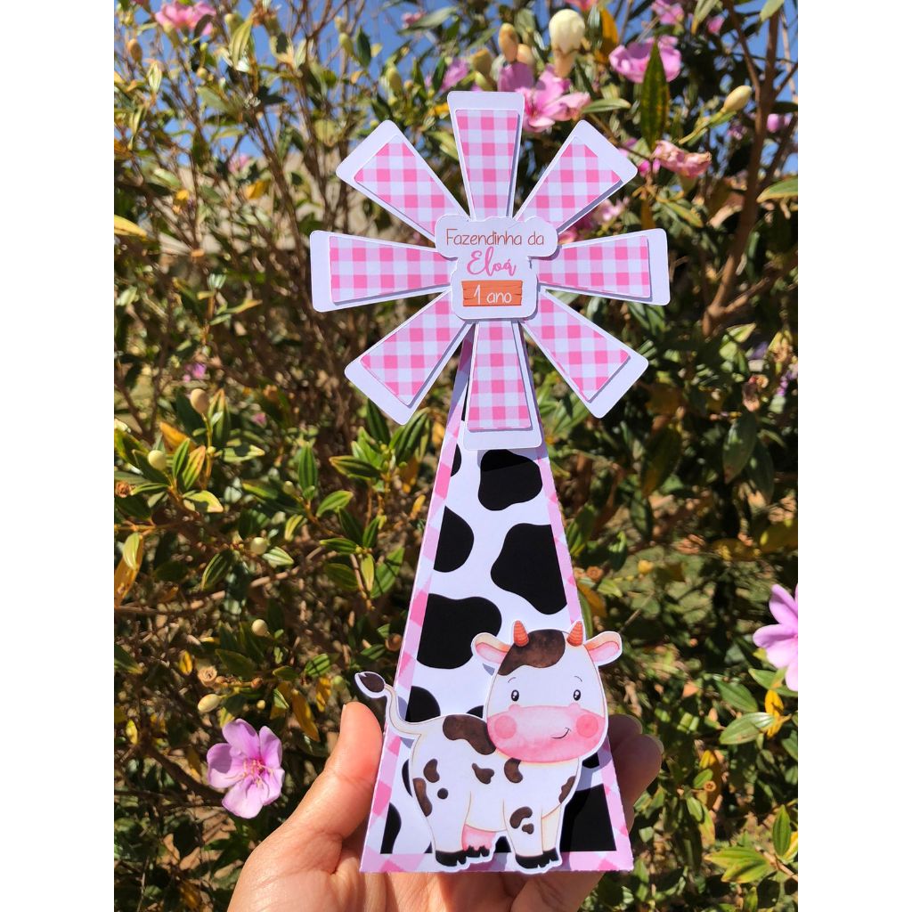 Caixinha Cone Pirâmide - Fazendinha menina - Caixa Surpresa Aniversário Lembrancinhas Personalizadas