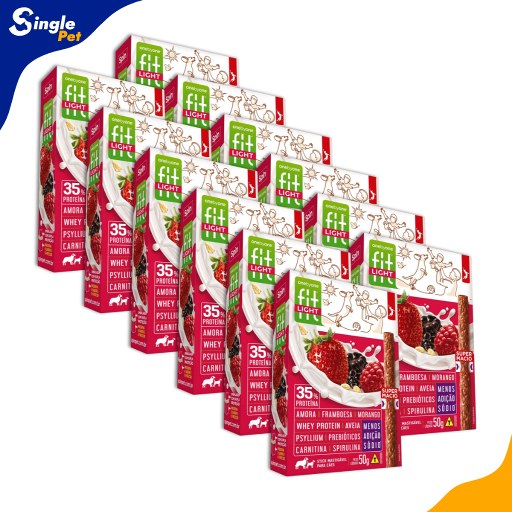 Spin Onebyone Fit Light Petisco para Cachorros Sabor Amora, Framboesa e Morango - 50g - Kit 12 Unid. em Oferta na Shopee