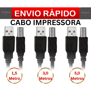 Cabo Impressora Multifuncional USB 2.0 AM/BM 1,5M 3M 5 Metros HP Epson Canon Térmica EcoTank em Oferta na Shopee