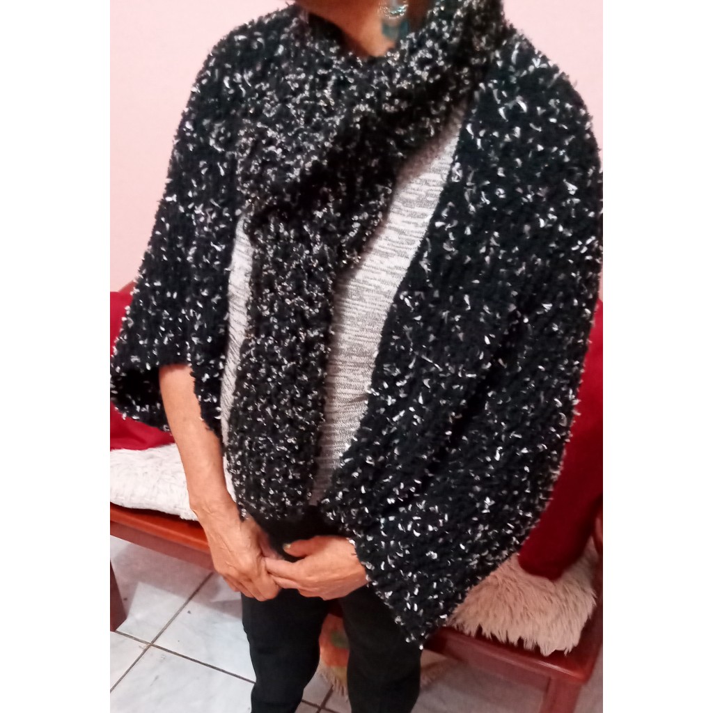 blusa de frio com franja -Poncho Xale Blusa Casaco De poliéster  Feminino  Com Franja-Cachecol Lenço Feminino