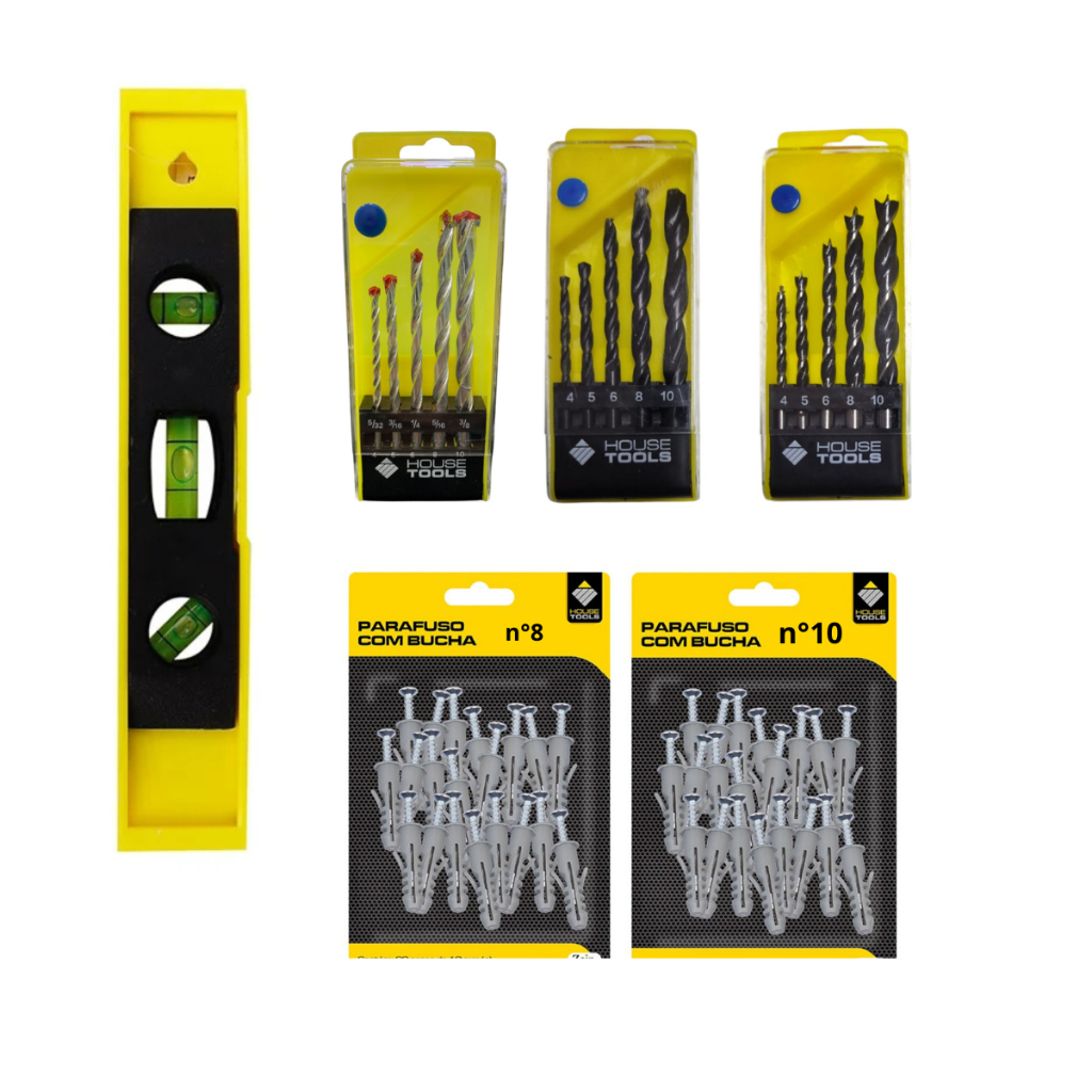 Kit Construção Nivel 3 bolhas Brocas videa/ferro/madeira bucha e parafuso