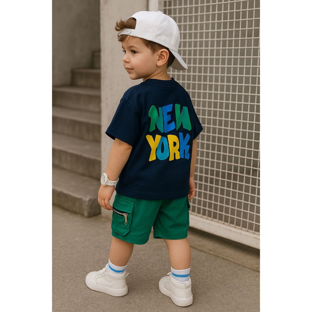 Camiseta Infantil Menino Streetwear Oversized – Algodão Leve, Confortável e Acessível- Camiseta marinho newyork