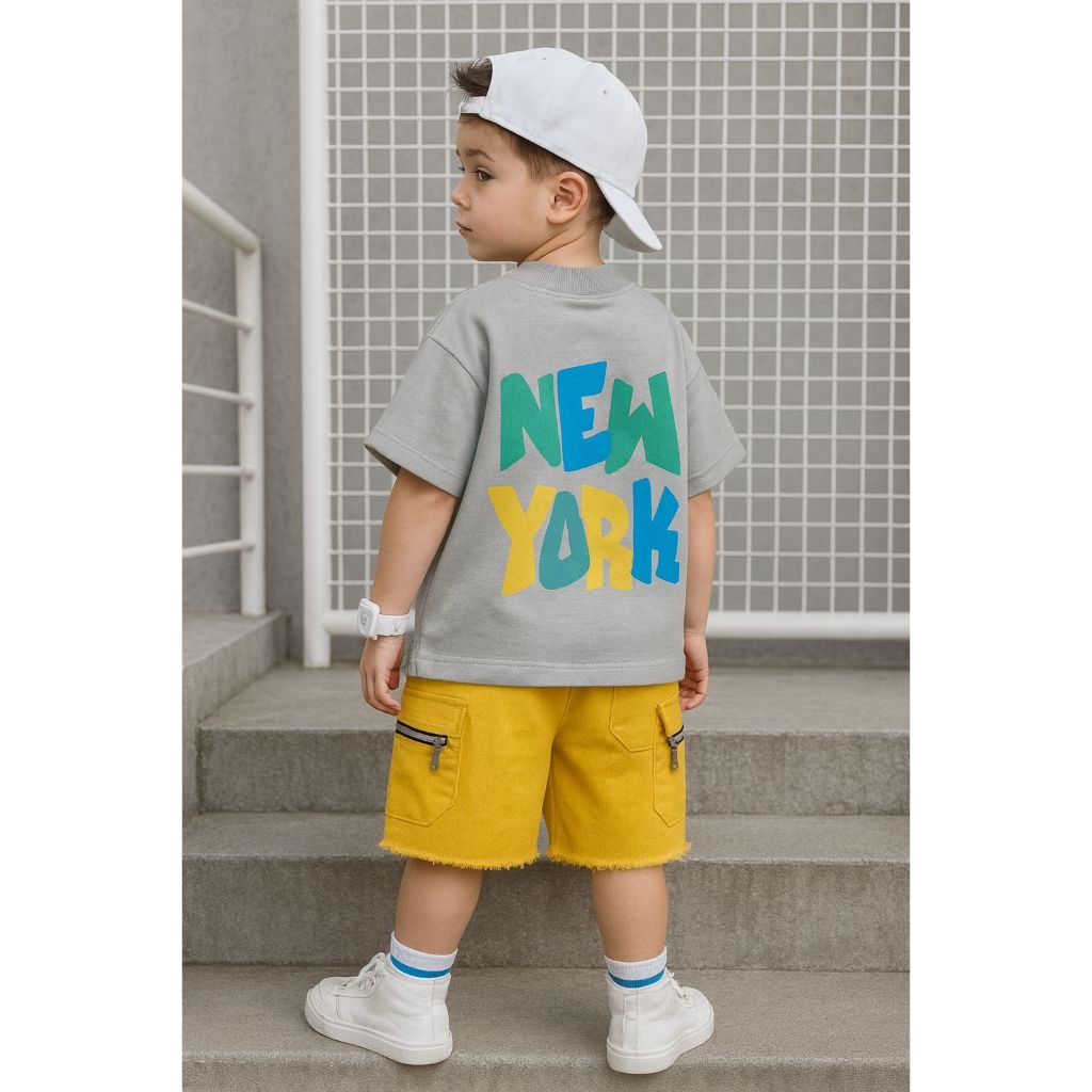 Camiseta Infantil Menino Streetwear Oversized – Algodão Leve, Confortável e Acessível- Camiseta CINZA  newyork