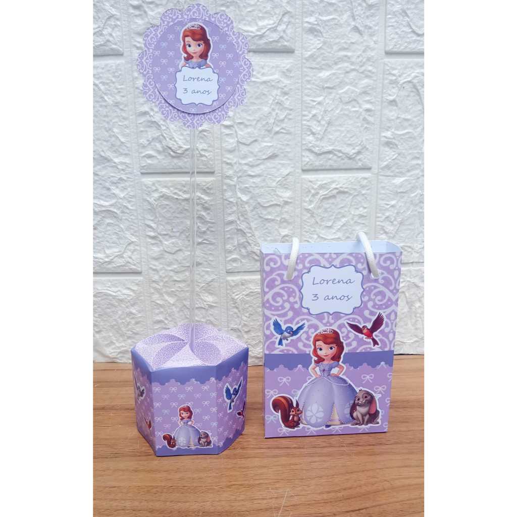 Kit festa PEGUE E MONTE Sacolinha Personalizada e Centro de mesa A Princesa Sofia Lembrancinha Decoração Cachepô