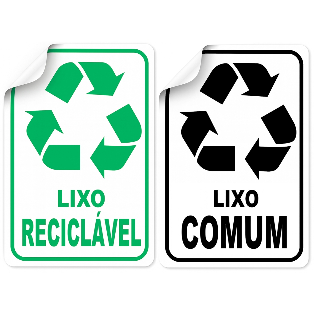 Kit 2 Adesivos Vinil Lixo Reciclável e Lixo Comum Sinalização Identificação Lixeira