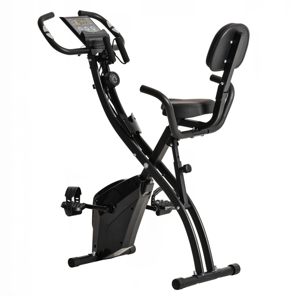 Bike Ergométrica Vertical X Dobrável com Encosto Painel LCD e 8 Níveis Resistência Preta