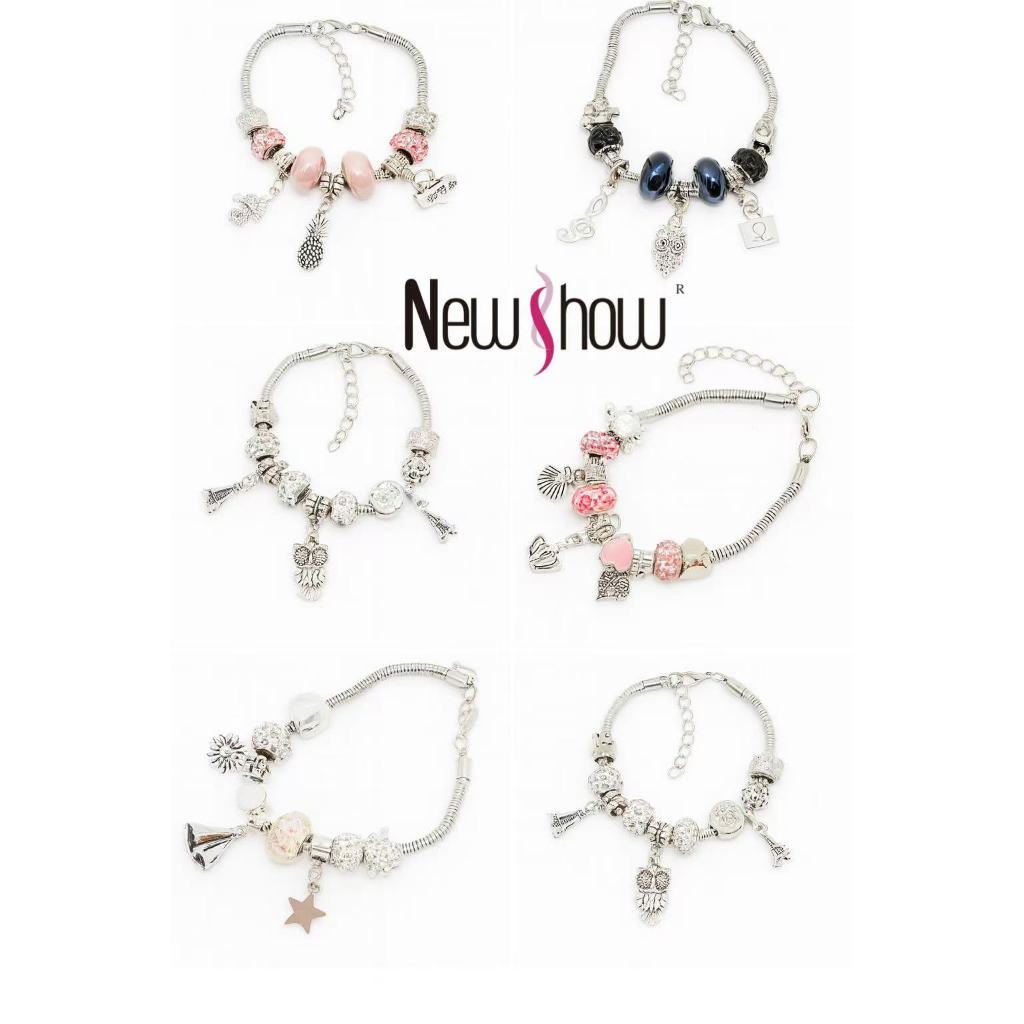 KIT 6 Pulseira Berloques Prateada, Rose e Dourada Estilo Feminina (Modelo aleatório)