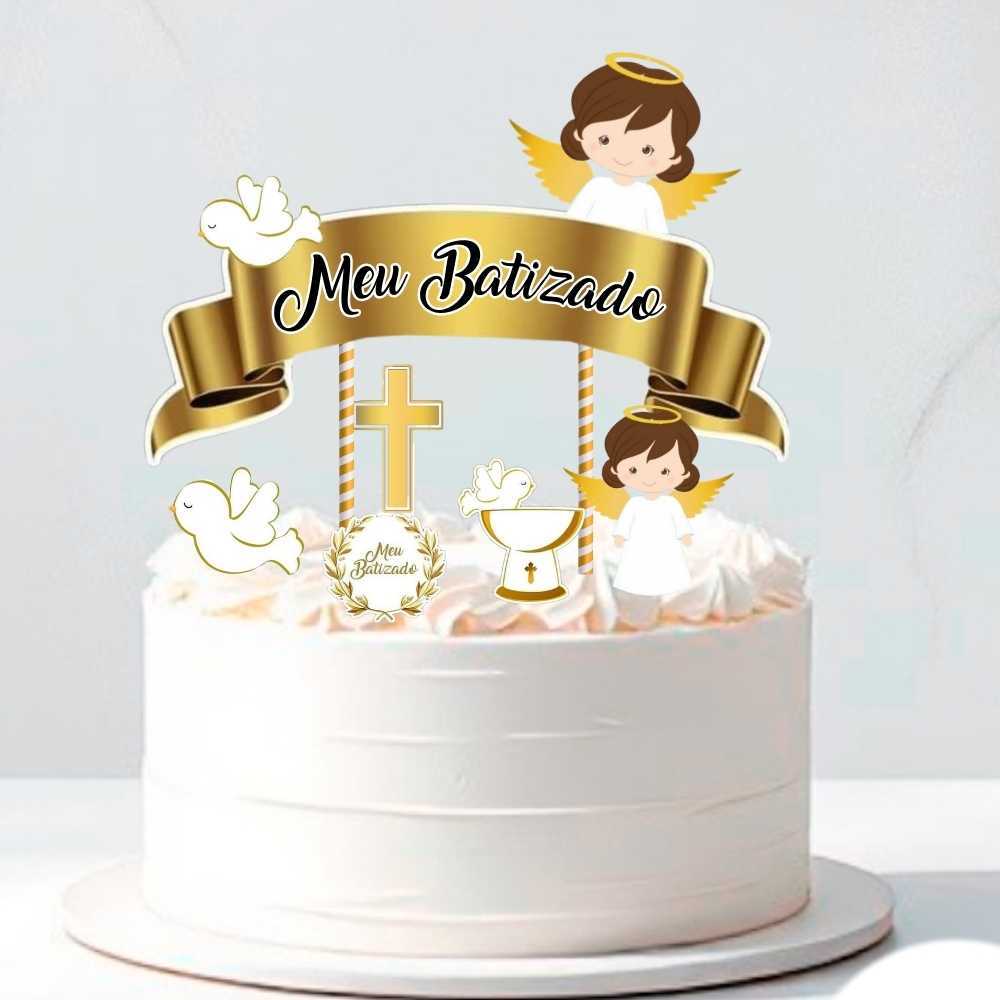 Kit 1 Topo De Bolo Batizado Menina Dourado  + 5 Topper Doce em Oferta na Shopee