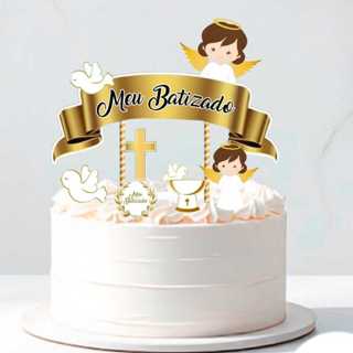 Kit 1 Topo De Bolo Batizado Menina Dourado  + 5 Topper Doce em Oferta na Shopee