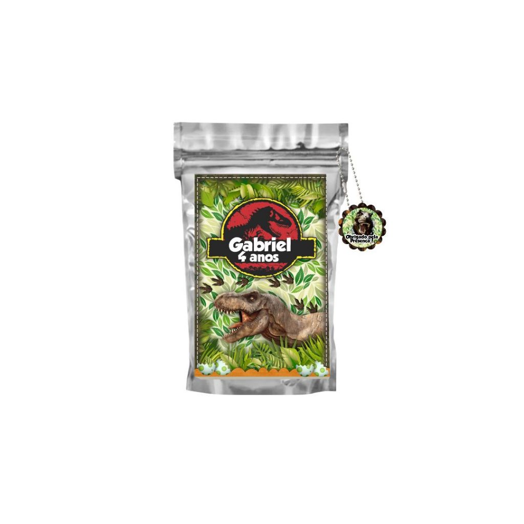 Saquinho Metalizado Ziplock Dinossauro Personalizado /Lembrancinha de Festa /Aniversário