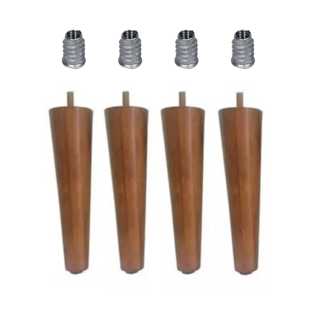 Kit 4 Pé Palito 25cm Madeira com Bucha Americana Sofá Puff Cama Box Mesa