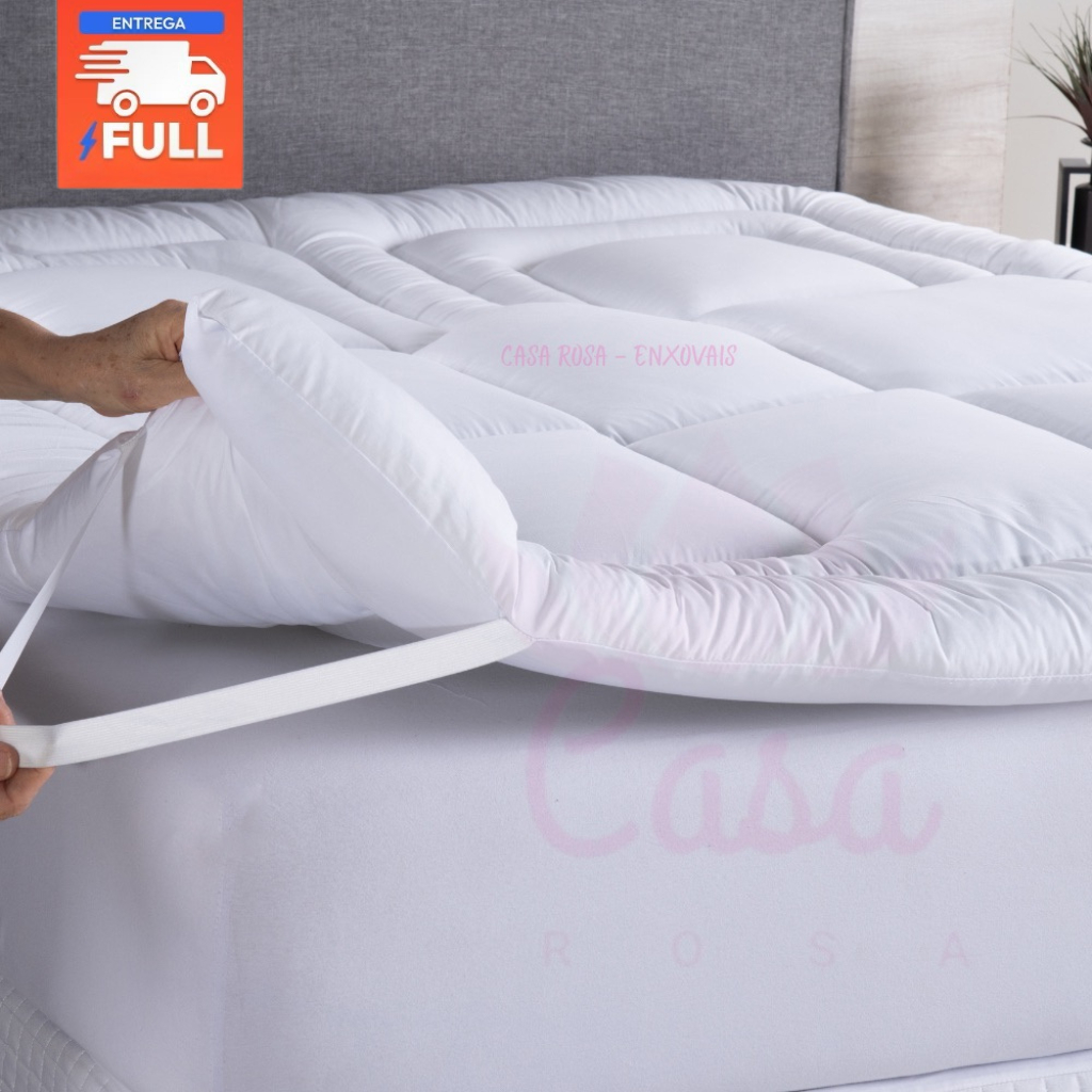 Pillow Top Casal 400 Fios Protetor de Colchão com Elástico | Macio, Aconchegante, Lavável