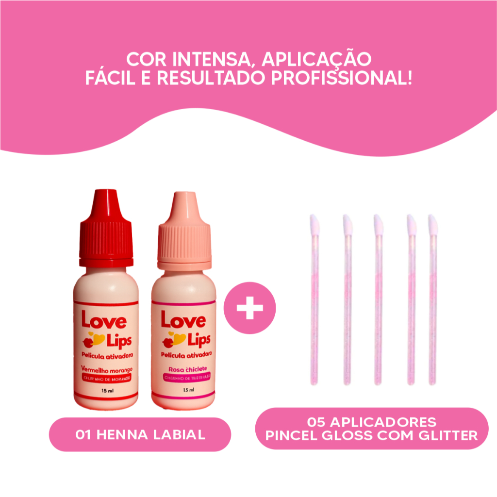 Henna Rena Labial Película Love Lips Vermelho Morango ou Rosa Chiclete Longa Duração