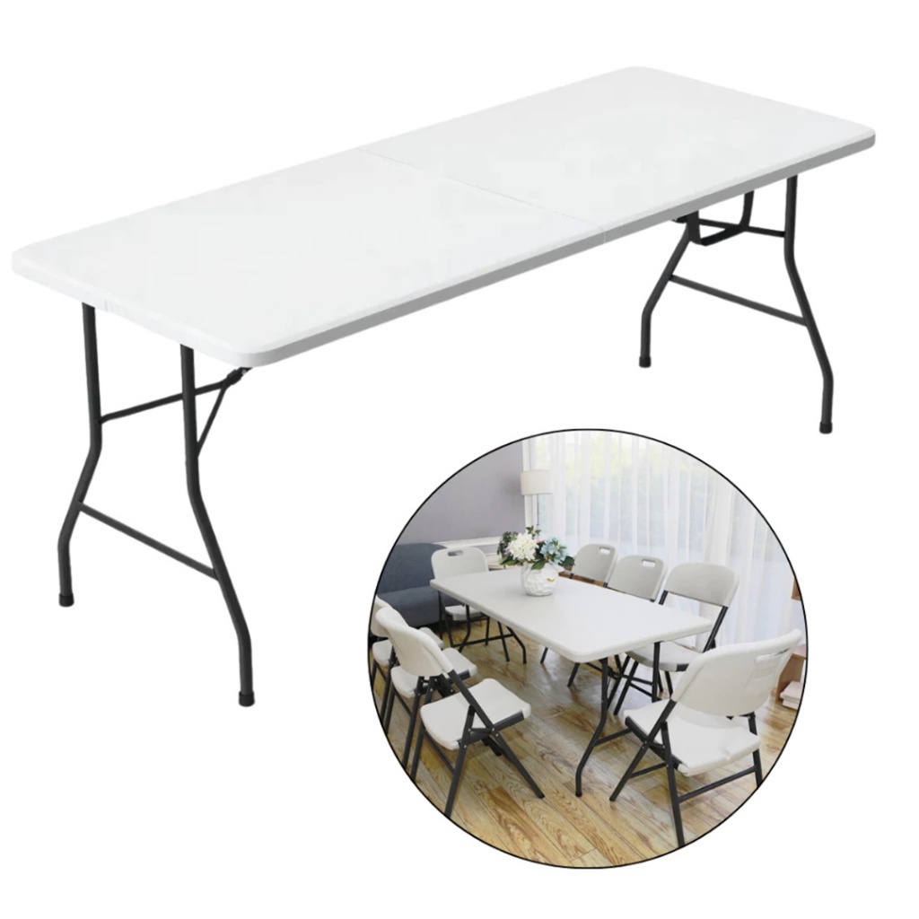 Mesa Picnic Branca 1,80M Dobrável Vira Maleta Portátil