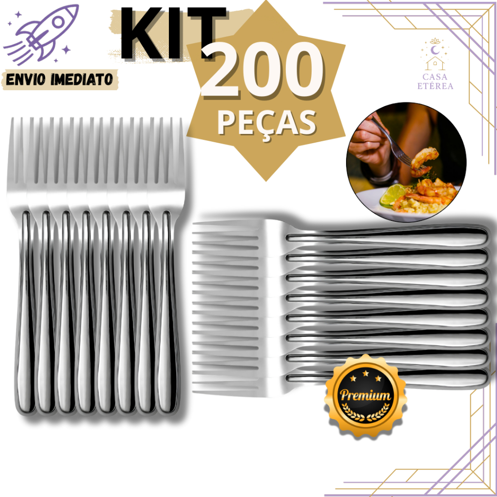 Kit 200 Garfo de Mesa de Aço Inox Talher Premium para Refeições de Casa Restaurante Lanchonete Buffet em Oferta na Shopee