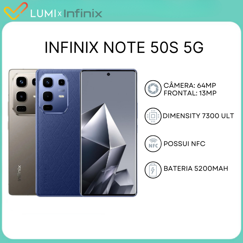 Infinix Note 50S 5G 256GB Armazenamento e 8GB RAM, Processador Dimensity 7300 Ultimate, Câmera 64MP, Versão Global em Oferta na Shopee