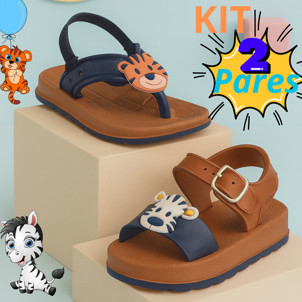 Kit 2 Pares sandália chinelo infantil masculino menino confortável antiderrapante macio safari em Oferta na Shopee